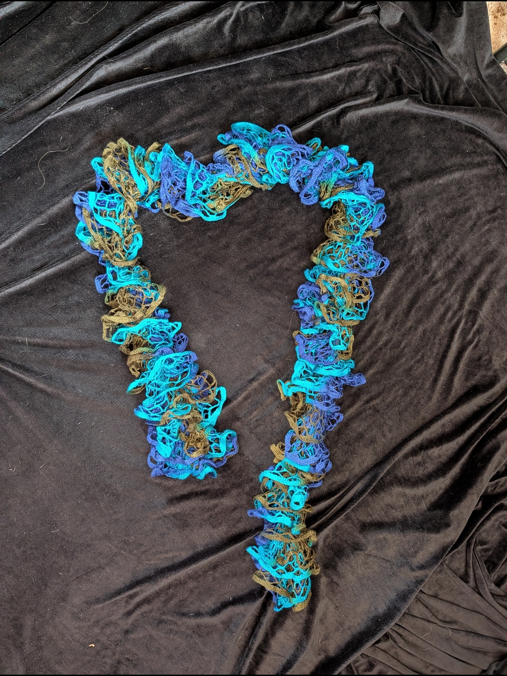 Handmade Ruffle Scarf in Blue, Teal and Olive - Picture 3 of 3